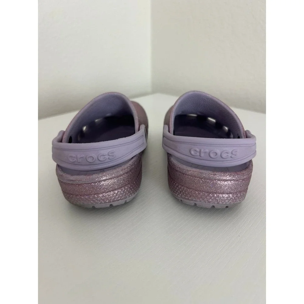 Kids Crocs Purple Glitter Sandals 10c With Charms